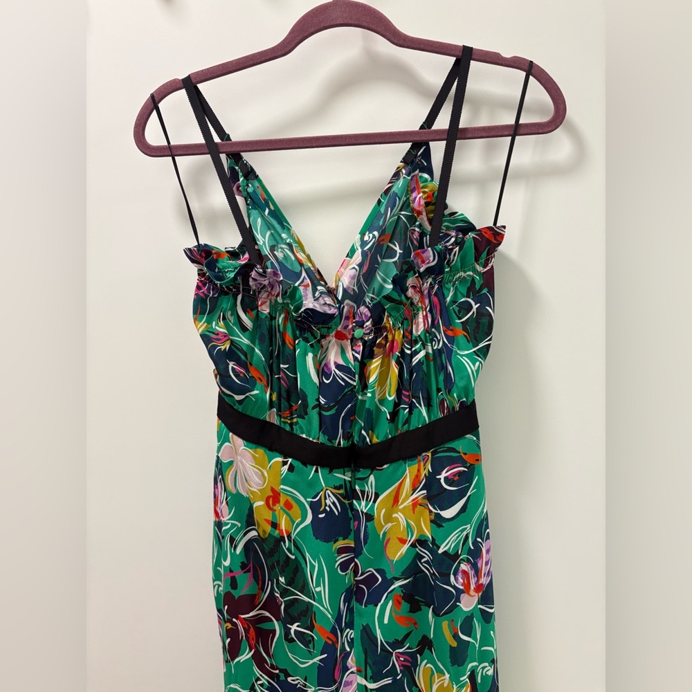 Saloni Jennie Ruffle Silk Dress Emerald Kingcup Size 2 - Picture 7 of 15